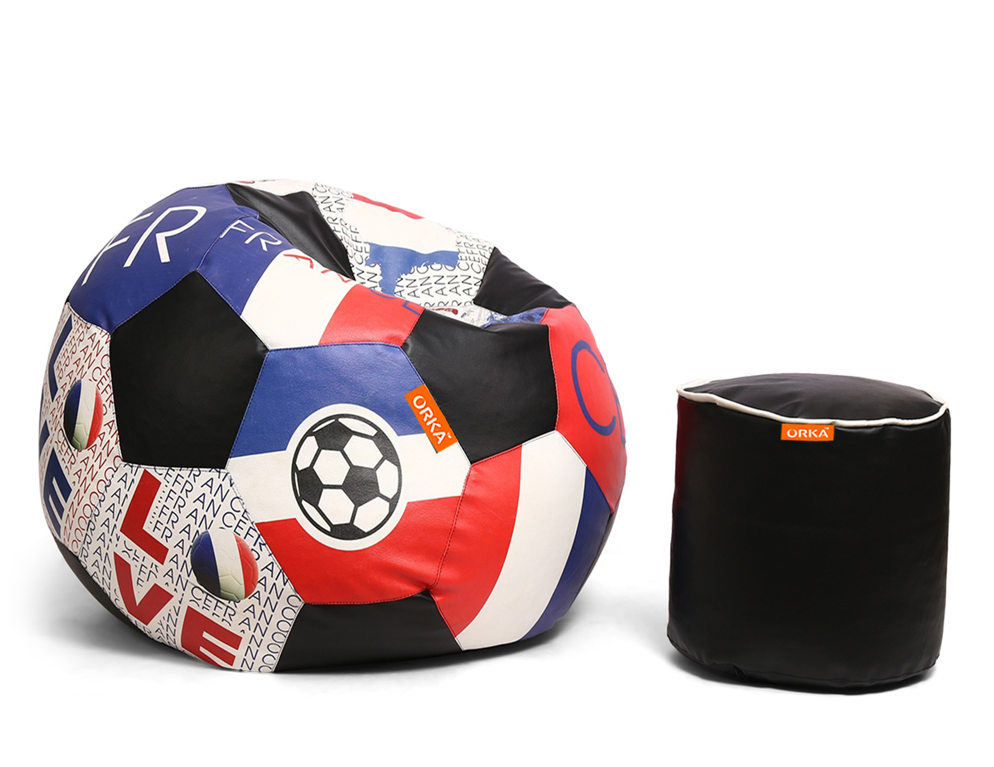 Orka Digital Printed XXXL Foorball With Mathching Footstool Filled Bean Bag With Beans (FB46 Multicolor) view 2